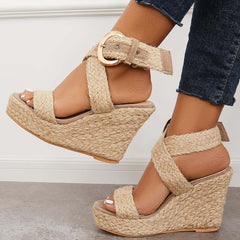 Criss Cross Ankle Strap Espadrille Wedges Platform Sandals