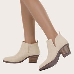 Cutout Ankle Boots Slip on Chunky Heel Western Booties