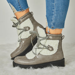 Faux Shearling Stiching Lace Up Snow Boots