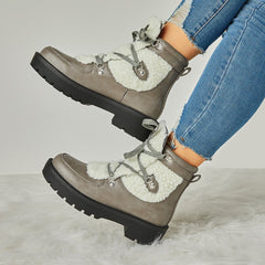 Faux Shearling Stiching Lace Up Snow Boots