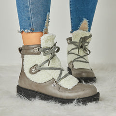 Faux Shearling Stiching Lace Up Snow Boots