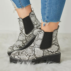 Casual Snakeskin Platform Slip On Boots