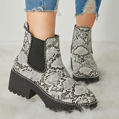 Casual Snakeskin Platform Slip On Boots