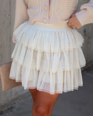 City Girl Tulle Tiered Skort - Cream