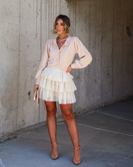 City Girl Tulle Tiered Skort - Cream
