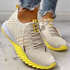 Colorblock Knitted Breathable Lace-Up Sneakers