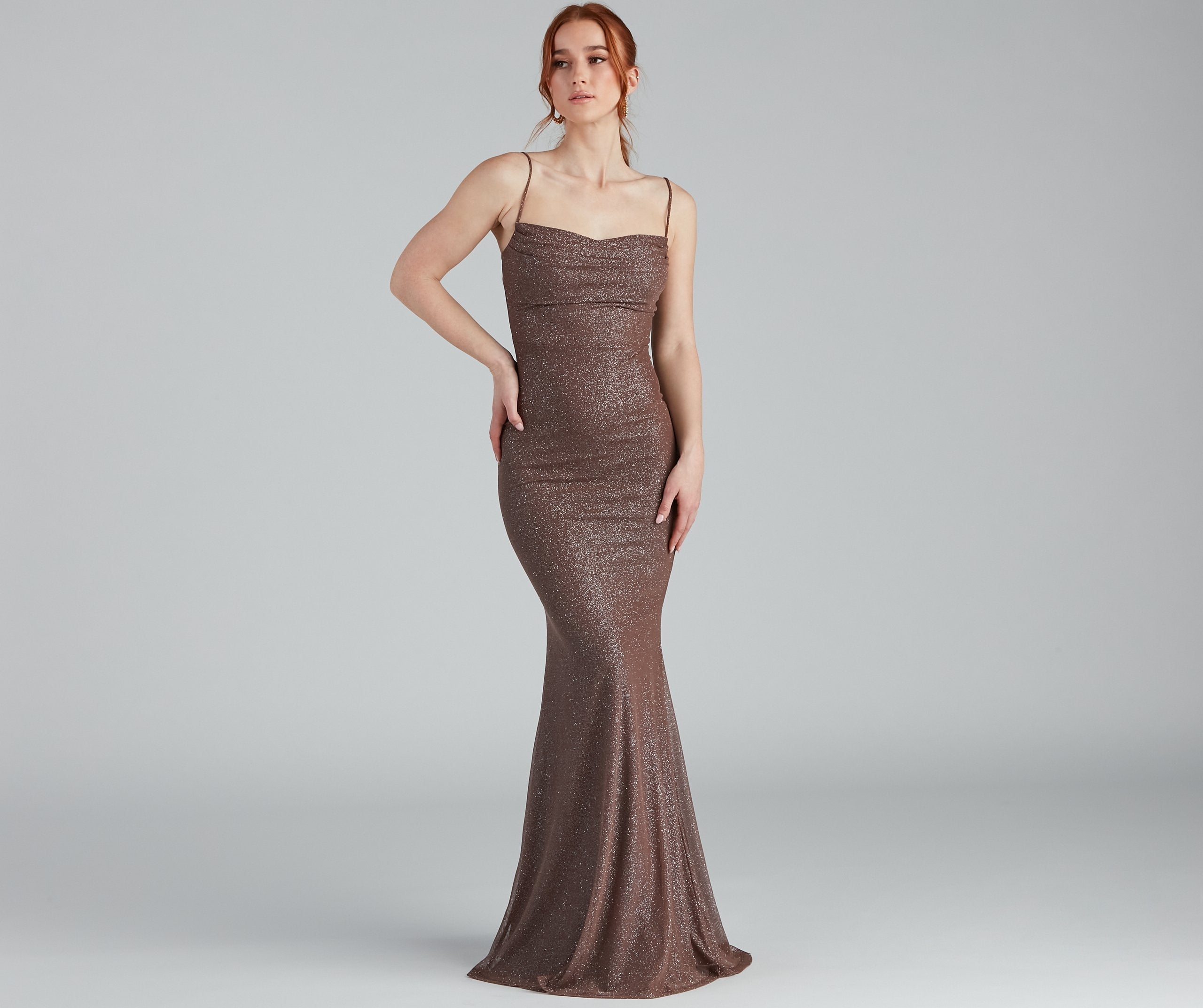 Addison Glitter Mesh Formal Dress Oshnow