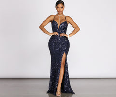 Alese Scroll Sequin Cross Back Mermaid Dress Oshnow