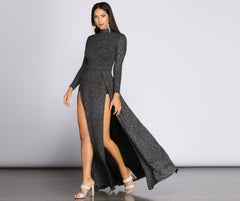Alessandra Formal High Slit Glitter Dress Oshnow