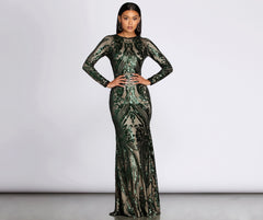 Alexandria Formal Sequin Scroll Dress Oshnow