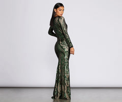 Alexandria Formal Sequin Scroll Dress Oshnow