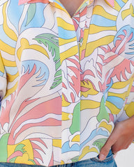 Always Sunny Printed Button Down Blouse - Lemon Multi Oshnow