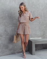 Always Jet Setting Pocketed Drawstring Romper - Mocha