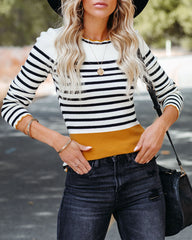 Ambrose Striped Scalloped Knit Top Oshnow