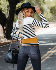Ambrose Striped Scalloped Knit Top Oshnow