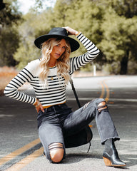 Ambrose Striped Scalloped Knit Top Oshnow