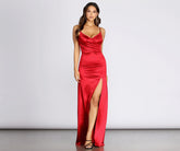 Amelia Formal High Slit Satin Dress Oshnow