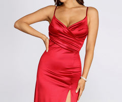Amelia Formal High Slit Satin Dress Oshnow