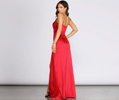 Amelia Formal High Slit Satin Dress Oshnow