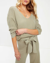 Analia Knit V-Neck Pullover Sweater - Sage