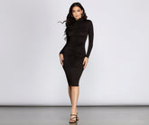 Anita Mock Neck Ruched Midi Dress Oshnow