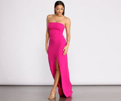 April Front Slit Strapless Crepe Dress Oshnow