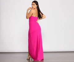 April Front Slit Strapless Crepe Dress Oshnow