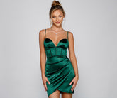 Araceli Plunge Neck Satin Formal Dress Oshnow