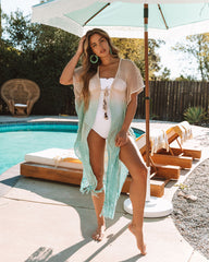 Ariel Cotton Ombre Fringe Duster - Blue Oshnow