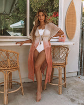 Ariel Cotton Ombre Fringe Duster - Coral Oshnow