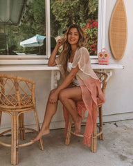 Ariel Cotton Ombre Fringe Duster - Coral Oshnow