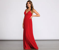 Arlyn Chiffon Deep V A Line Dress Oshnow