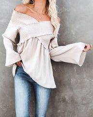 Ascension Smocked Off The Shoulder Top - Natural Oshnow