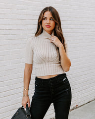 Ashtyn Cotton Blend Crop Turtleneck Top - Ecru Oshnow