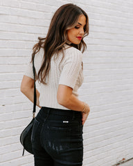 Ashtyn Cotton Blend Crop Turtleneck Top - Ecru Oshnow