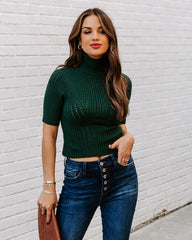 Ashtyn Cotton Blend Crop Turtleneck Top - Pine Oshnow