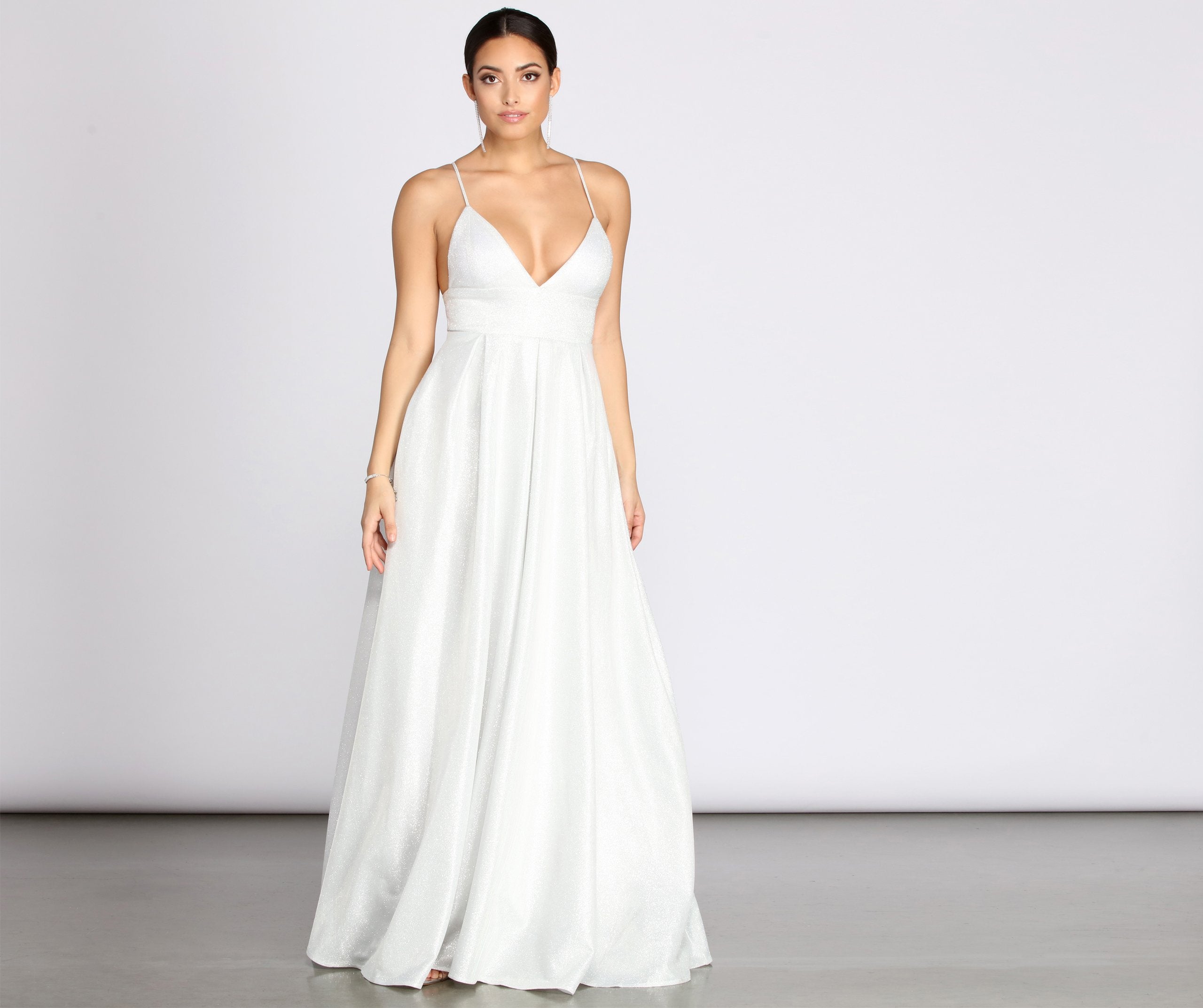 Asta Glitter Lace Up Back A-Line Dress Oshnow