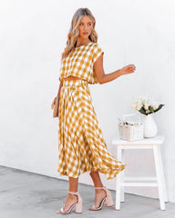Athina Cotton Blend Gingham Crop Top - Mustard Oshnow