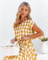 Athina Cotton Blend Gingham Crop Top - Mustard Oshnow