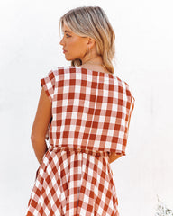 Athina Cotton Blend Gingham Crop Top - Rust Oshnow
