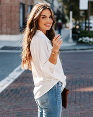 Attention To Detail Button Down Tie Blouse - White Oshnow