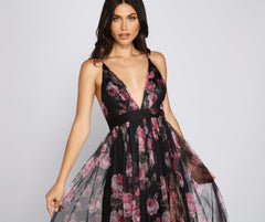 Aubrey Floral Mesh A-Line Dress Oshnow