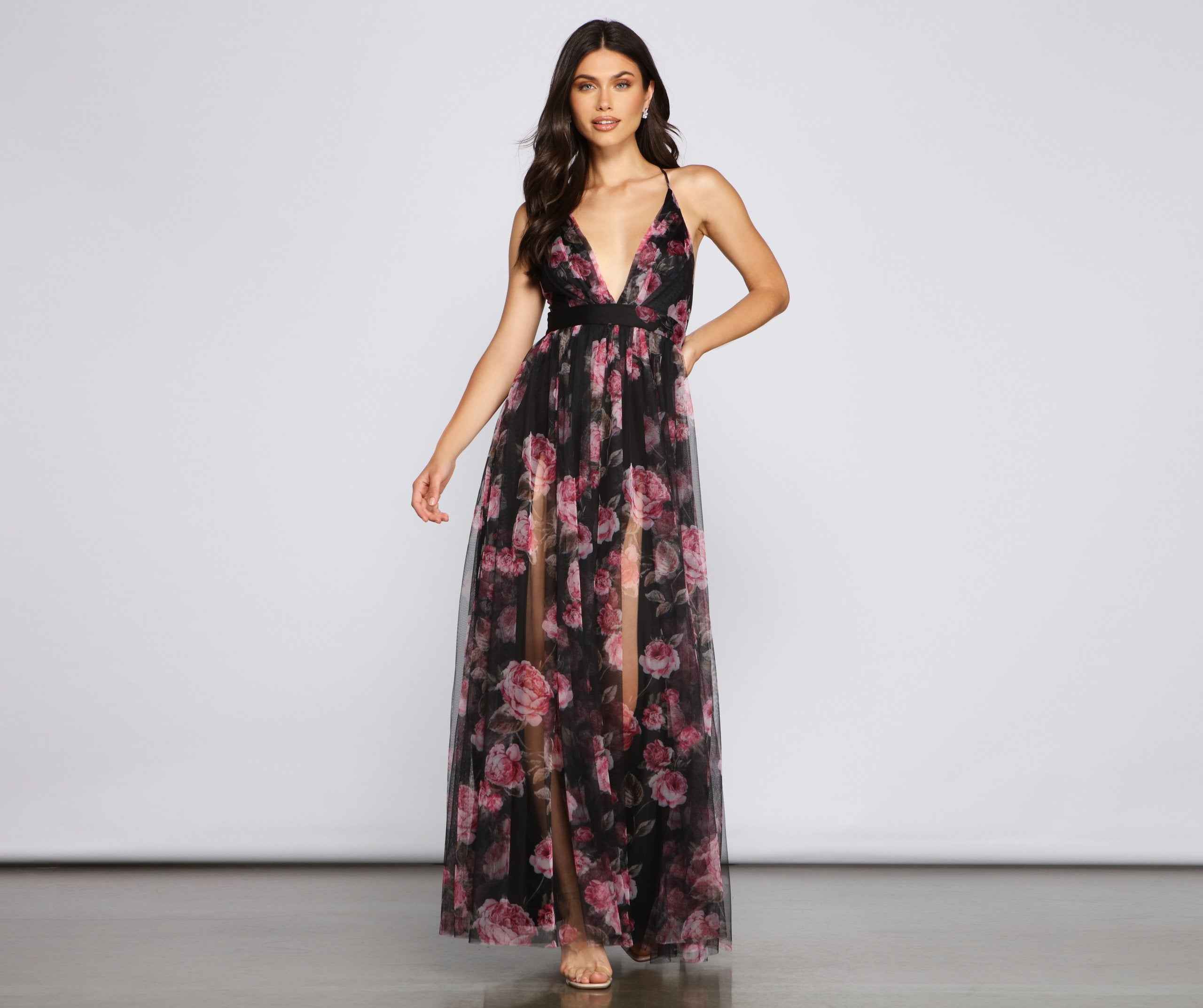 Aubrey Floral Mesh A-Line Dress Oshnow