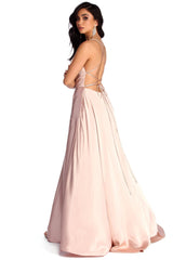 Aurelia Formal Satin Lattice Dress Oshnow