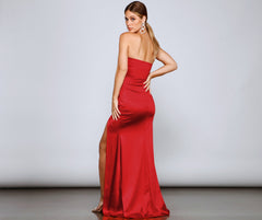 Aurie Formal High Slit Satin Mermaid Dress Oshnow