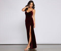 Ava Ruched Velvet Mermaid Dress Oshnow