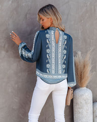 Aven Printed Mock Neck Blouse Oshnow