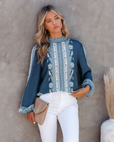 Aven Printed Mock Neck Blouse Oshnow