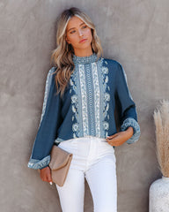 Aven Printed Mock Neck Blouse Oshnow