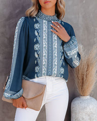 Aven Printed Mock Neck Blouse Oshnow